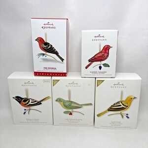 Hallmark The Beauty Of Birds Ornament Lot Of 5‎ Tanager Oriole Grosbeak Bunting